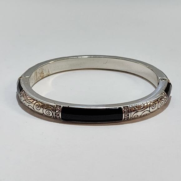 Brighton Silver and Black Enamel Hinged Bracelet - Picture 4 of 6